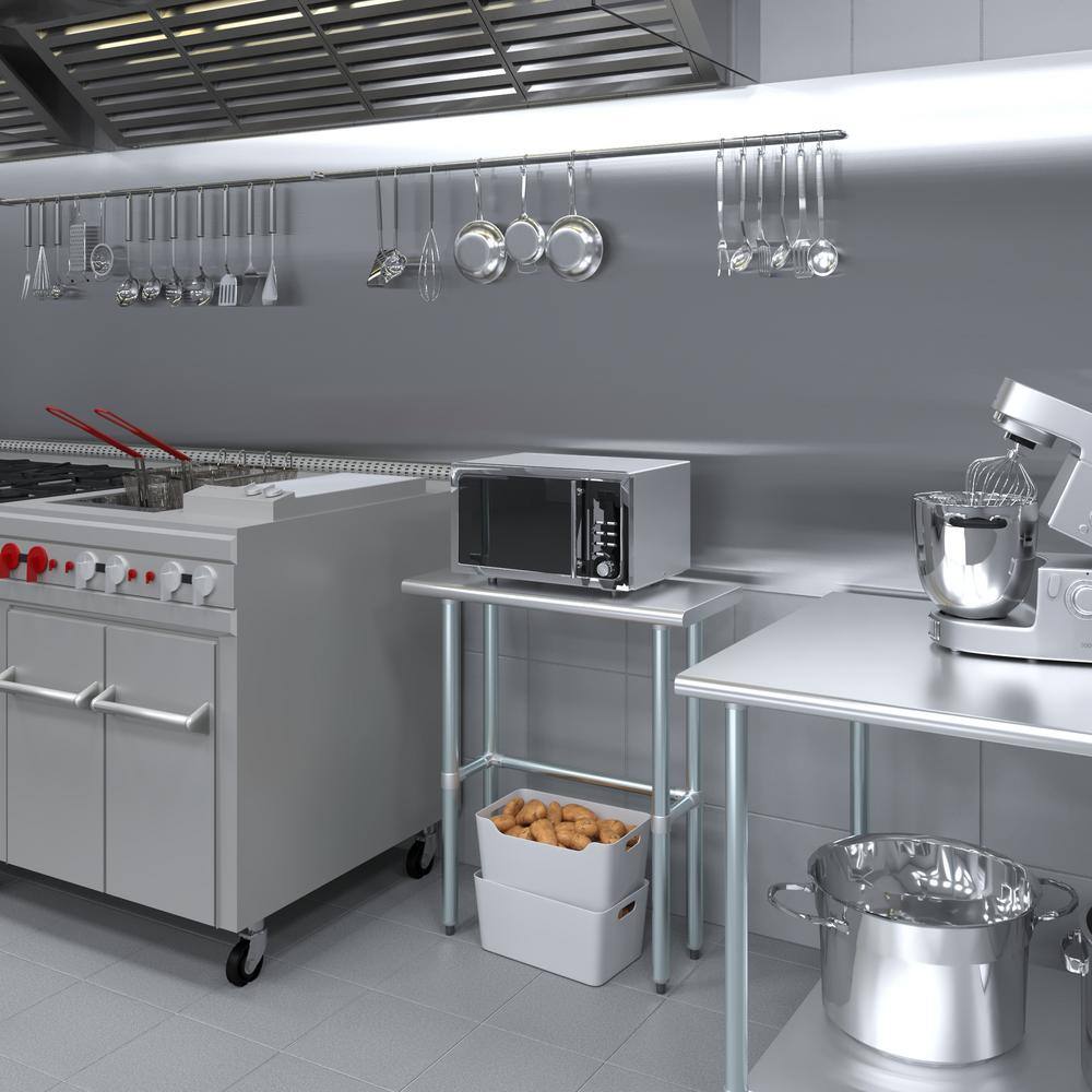 14 in. x 30 in. Stainless Steel Open Base Kitchen Utility Table : Metal Prep Table - Hercitys