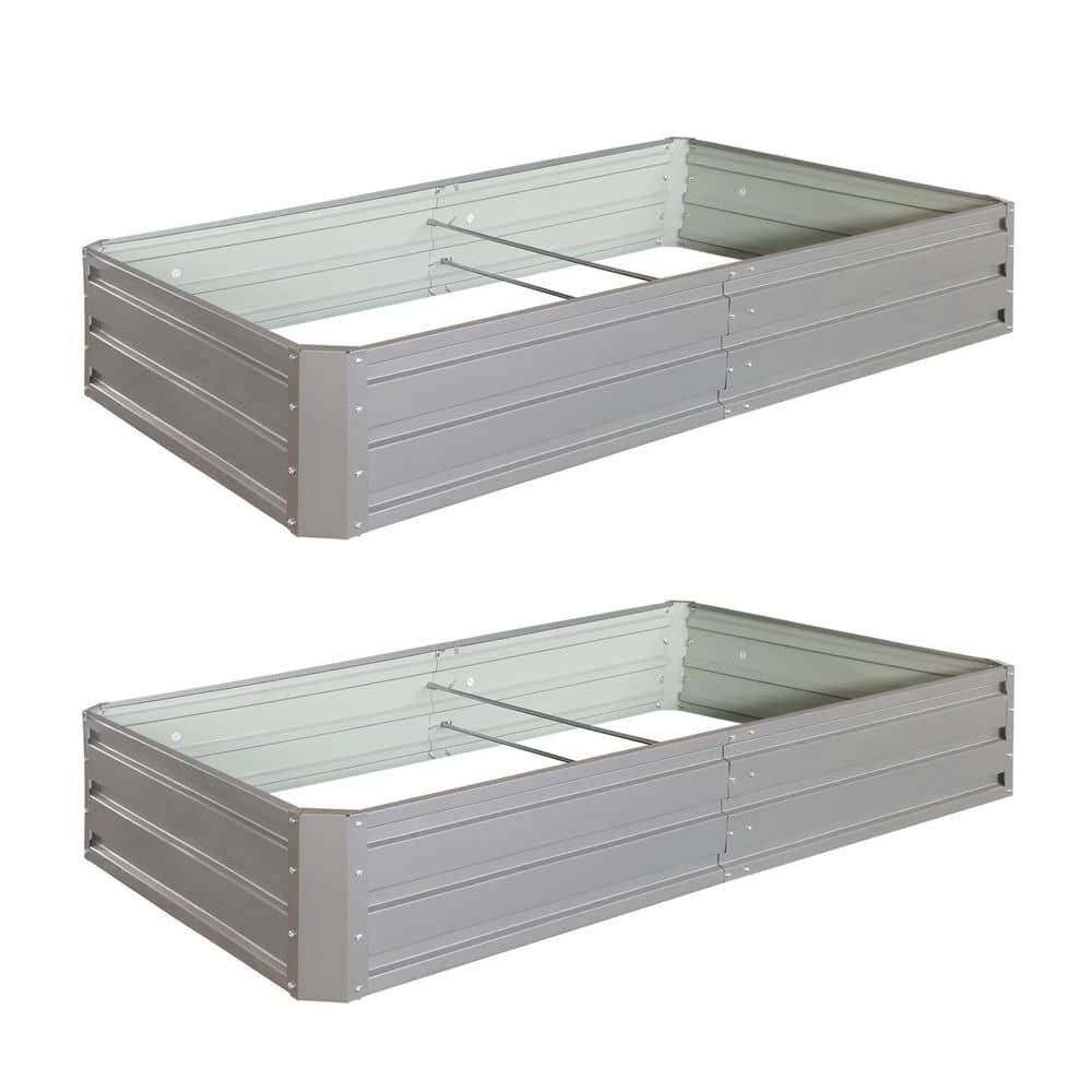 2-Set 6 x 3 x 1 ft. Outdoor Extra Large Capacity Grey Metal Raised Garden Bed Steel Planter Boxes Herbs Vegetable Flower - Hercitys