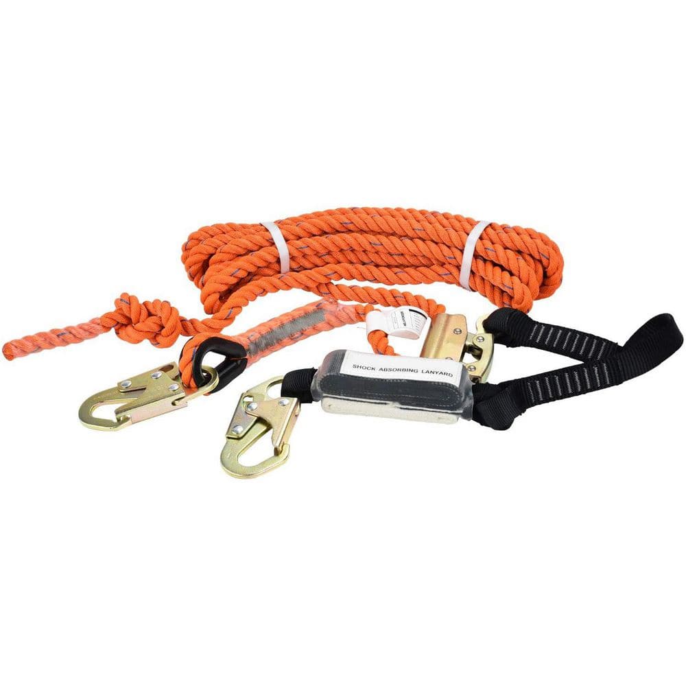 25 ft. Vertical Lifeline Assembly 3 Strand Rope Fall Protection with Rope Grab Snap Hooks Shock Absorber ANSI Compliant - Hercitys