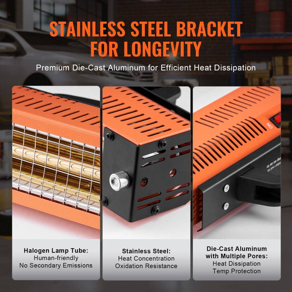 1000 W Infrared Heating Lamp Electric Compact Paint Drying Light 2.48 sq. ft. Coverage Space Heater Convection - Hercitys