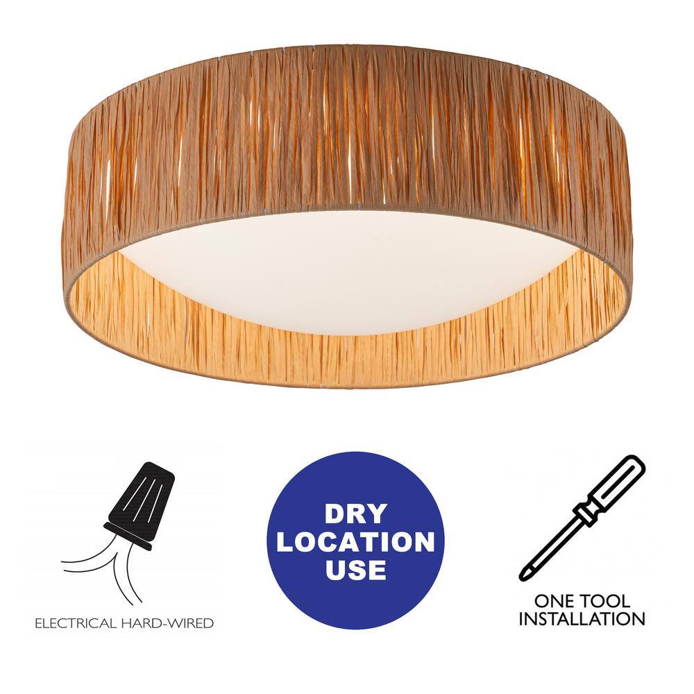 14.25 in. Farmhouse 3CCT LED Flush Mount Ceiling Light with Paper Rope Shade - Hercitys