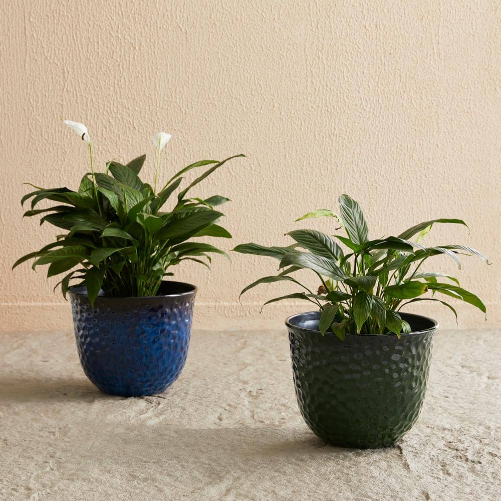 12 in. H Honeycomb Textured Cobalt Blue Faux Ceramic Pot Plastic Planter(Set of 2) - Hercitys