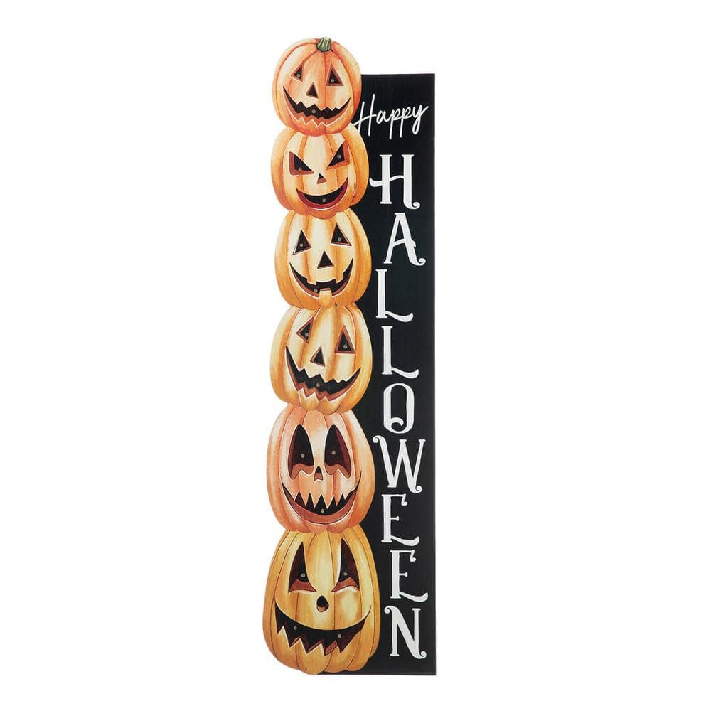 42 in. H Lighted Halloween Wooden Stacked Pumpkins Porch Sign with Timer - Hercitys