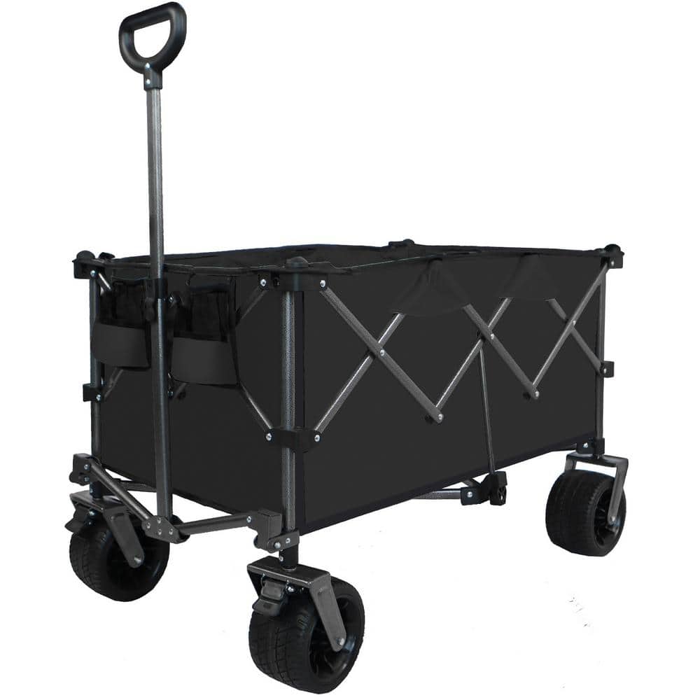 450 lbs. Capacity 20 cu. ft. Collapsible Fabric Wagon Cart, Outdoor Garden Cart with 4 All-Terrain Wheels in Black - Hercitys