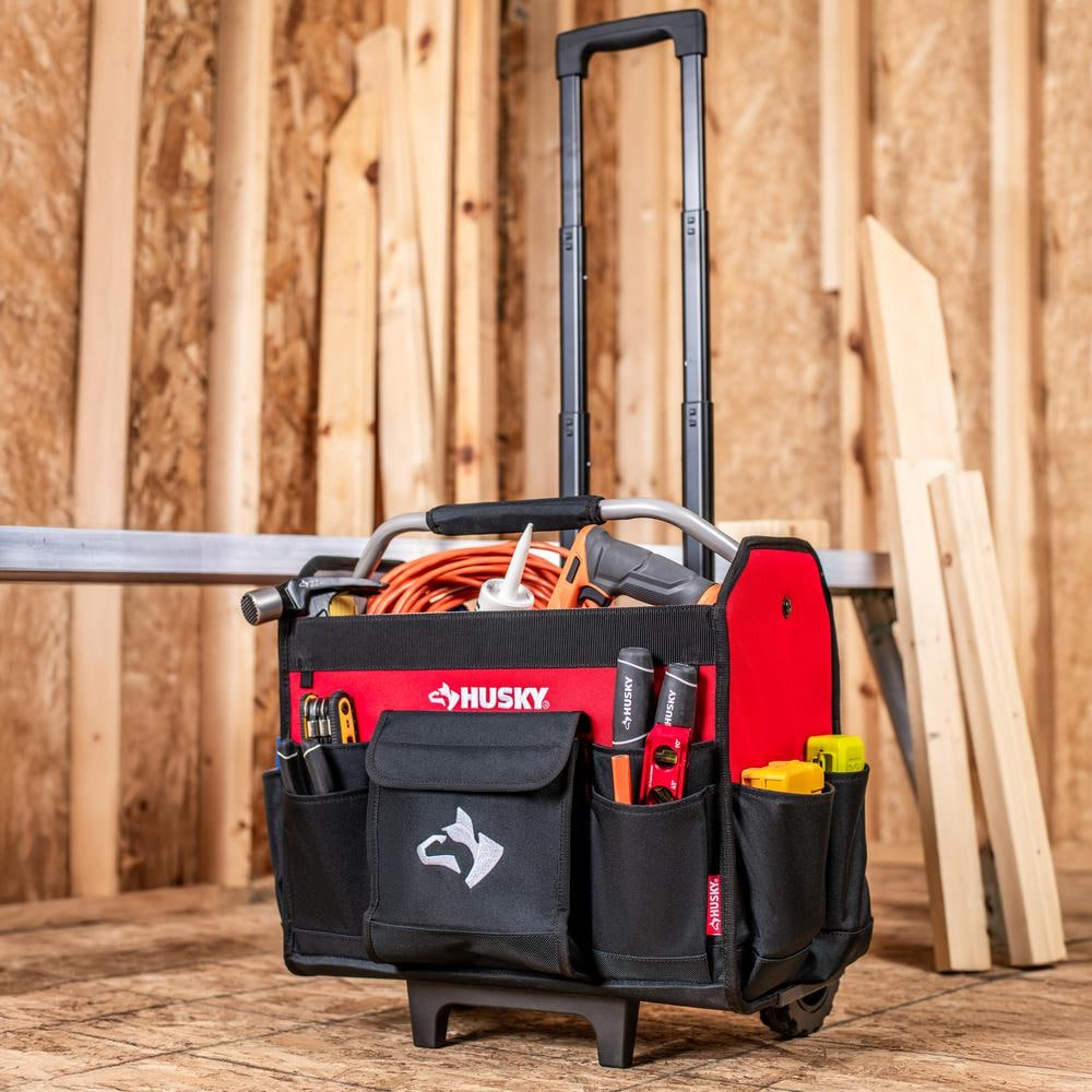 18 in. Rolling Open Tote Tool Bag with Extended Handle - Hercitys