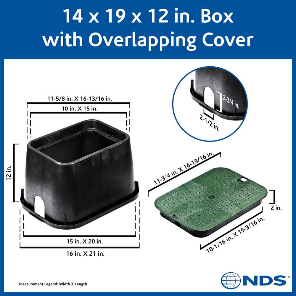 14 in. X 19 in. Rectangular Valve Box and Cover, Black Box, Green ICV Cover - Hercitys