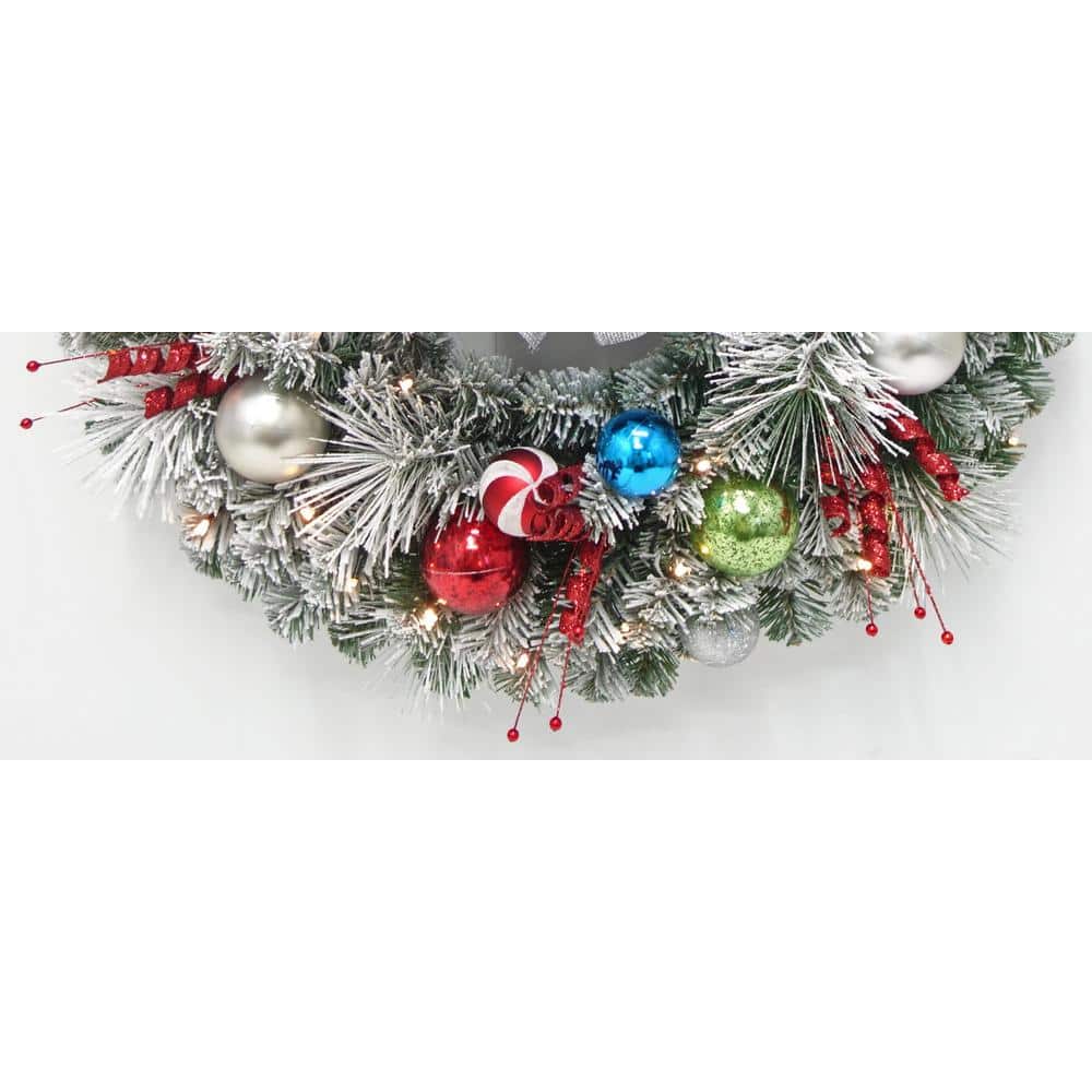 32 in. Pre-Lit LED Flocked Whimsical Artificial Christmas Wreath with 35-Lights - Hercitys