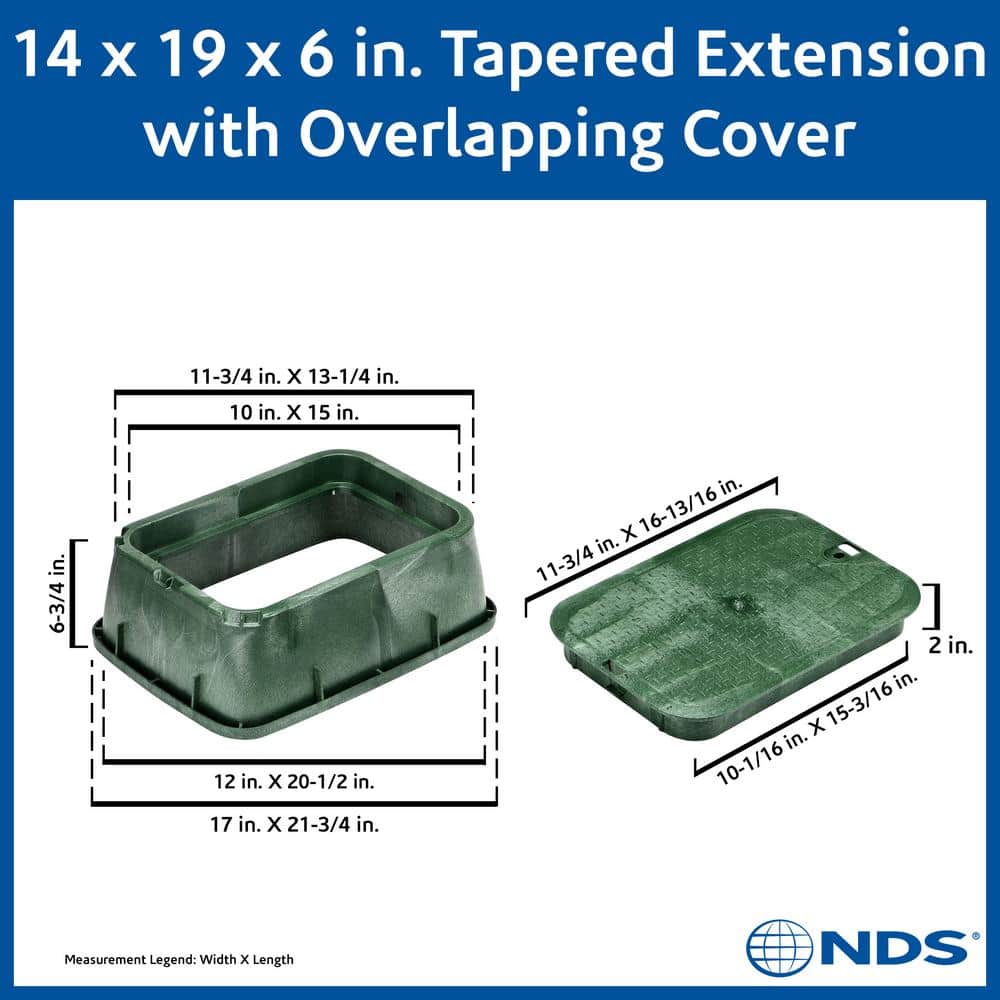 14 in. X 19 in. Rectangular Standard Series Valve Box Extension & Cover, 6-3/4 in. Height, Green Box, Green ICV Cover - Hercitys