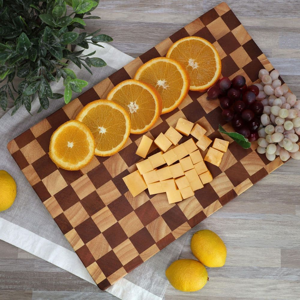 16×10 Checkerboard Acacia Wood and Rubber Wood Cutting Board Butcher Block - Hercitys