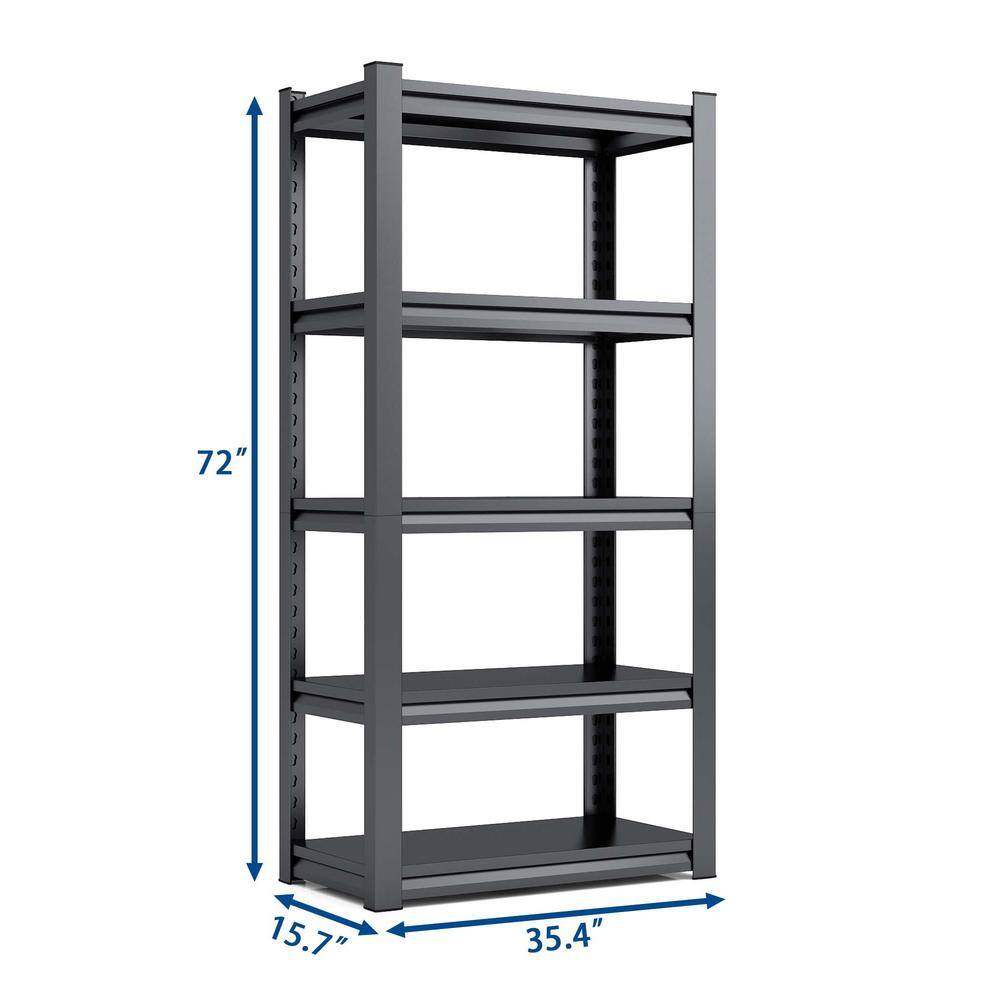 5-Tiers Heavy Duty Steel Adjustable Garage Storage Shelving Unit in Black (35.4 in. W x 72 in. H x 15.7 in. D) - Hercitys