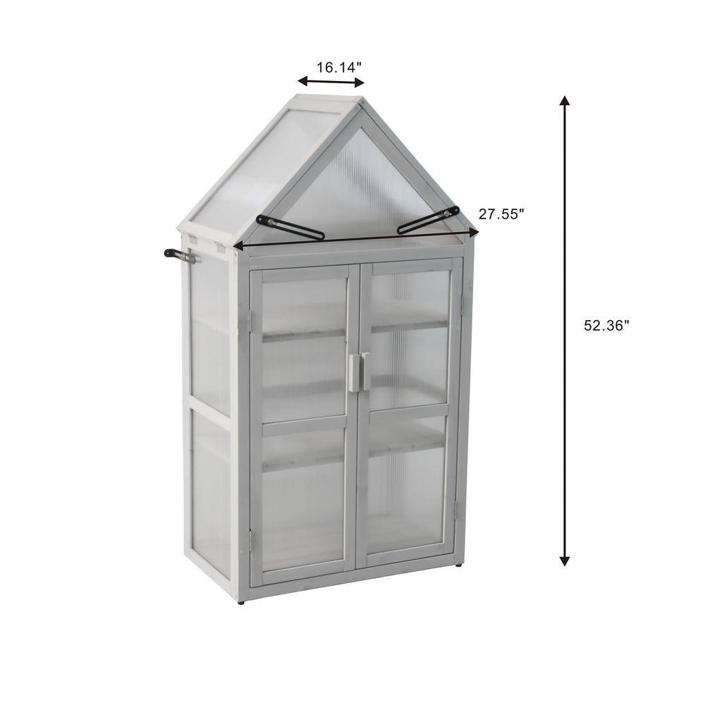 27.55 in. W x 16.14 in. D x 52.36 in. H Wood Gray Mini Greenhouse with Adjustable Roof Panels, Adjustable Shelf - Hercitys