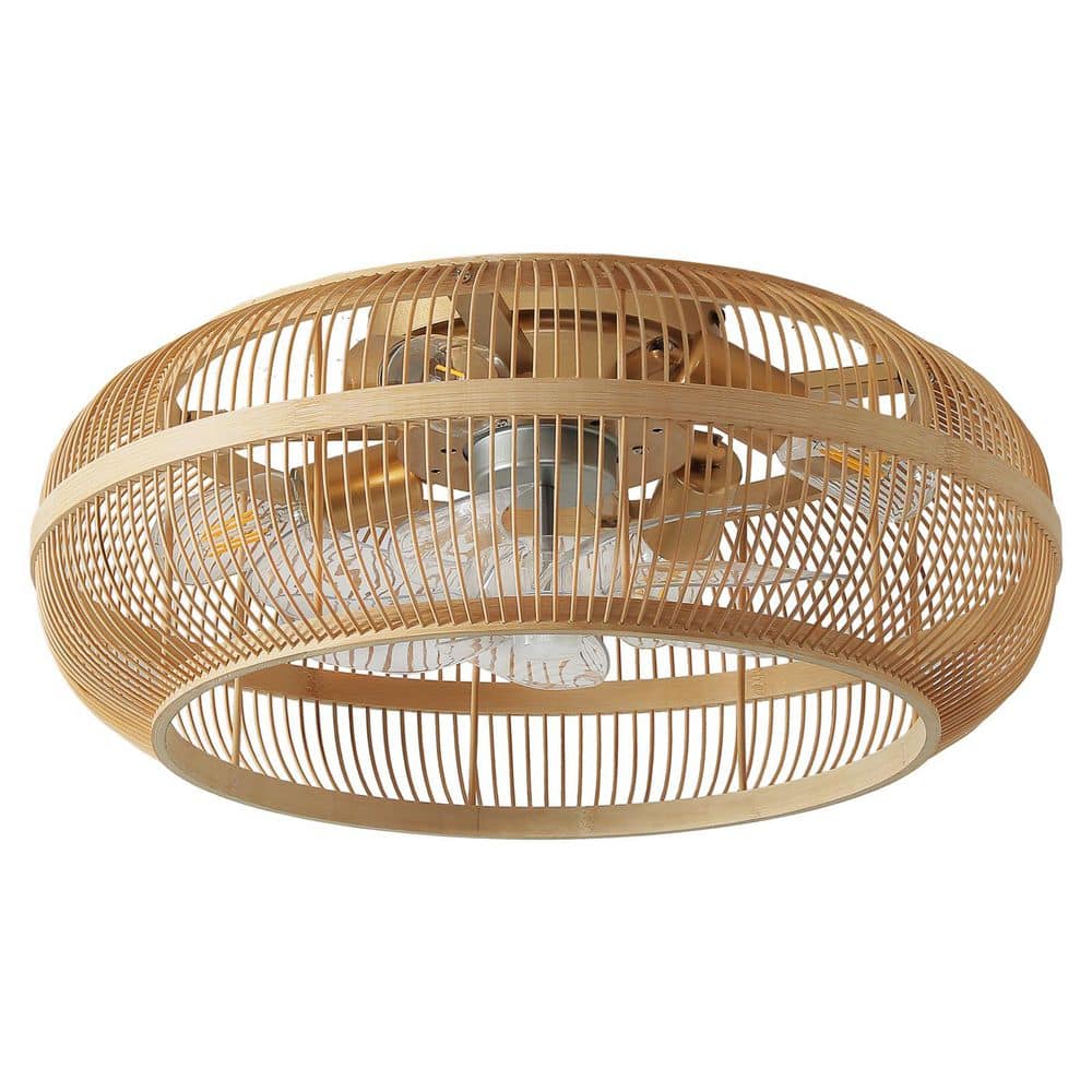 19.69 in. 4-Lights Indoor Brown Rattan Caged Ceiling Fan with Remote Included No Bulbs - Hercitys