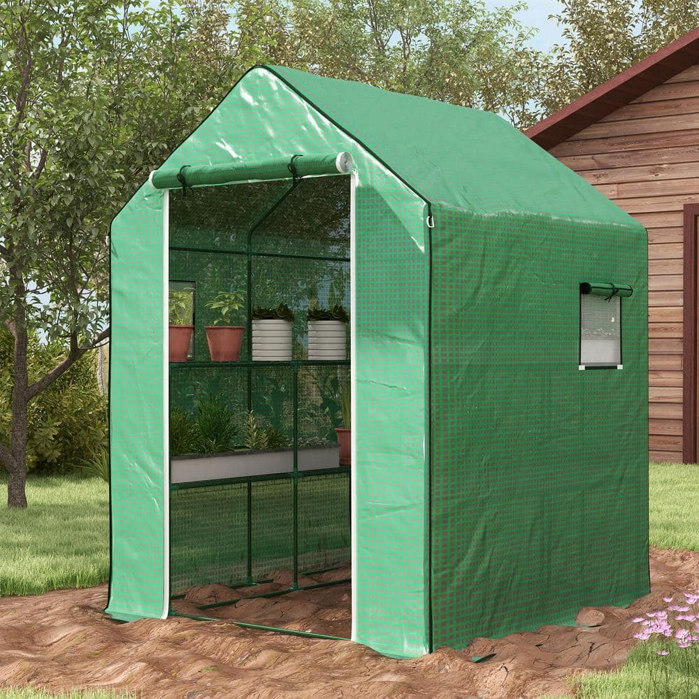 55 in. x 56.25 in. x 74.75 in. Steel, PE Green Greenhouse - Hercitys