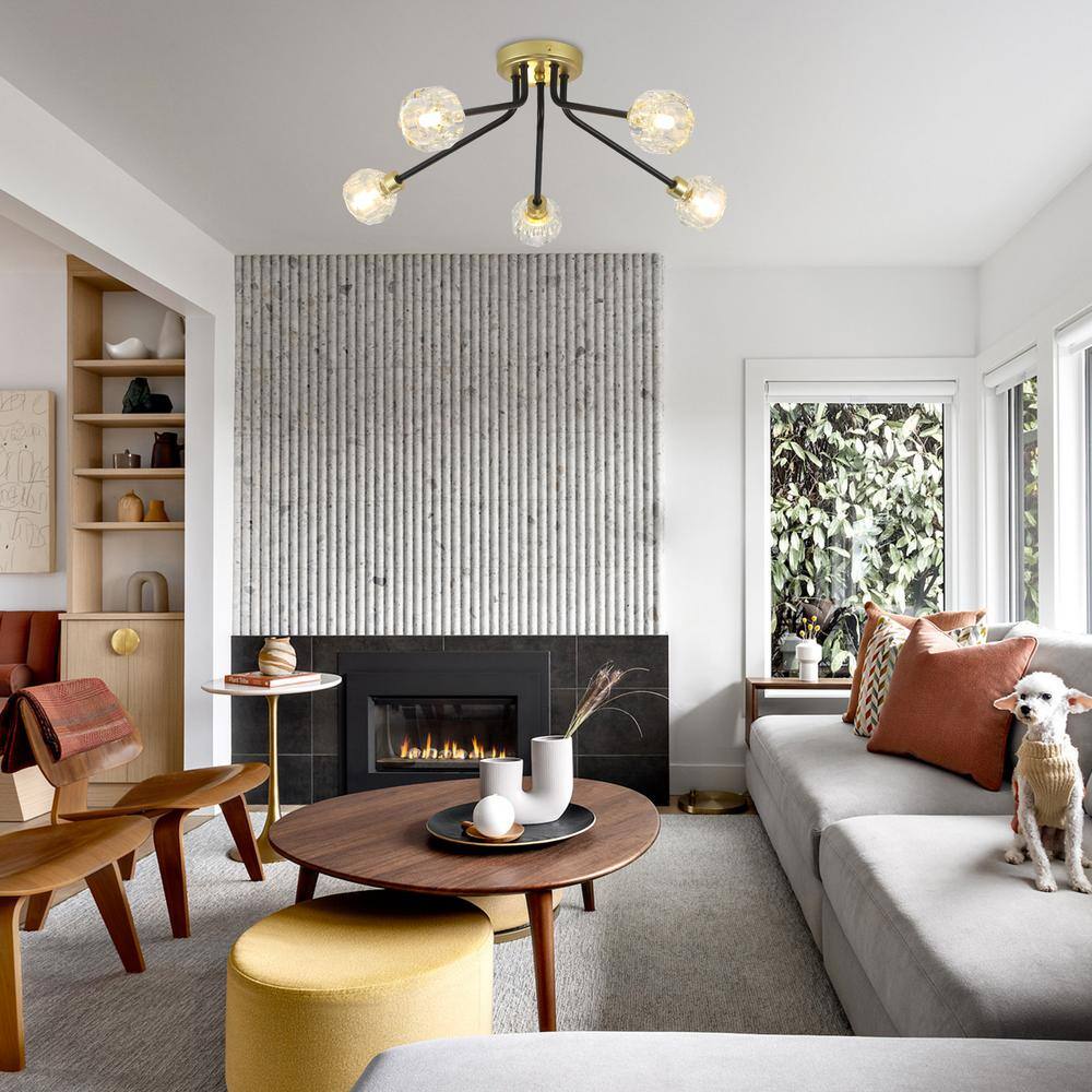 22.16 in. 5-Light Black/Gold Semi-Flush Mount with No Bulbs Included - Hercitys