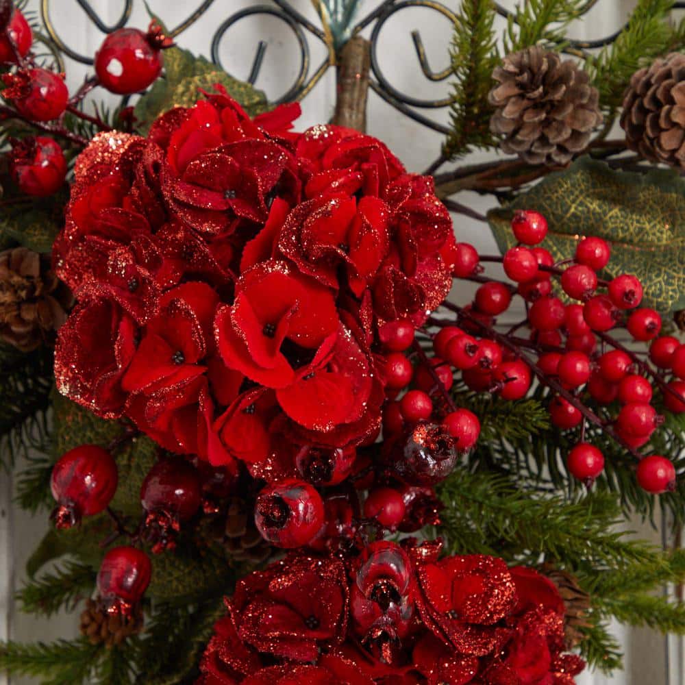 27in. H Red Christmas Hydrangea Teardrop - Hercitys