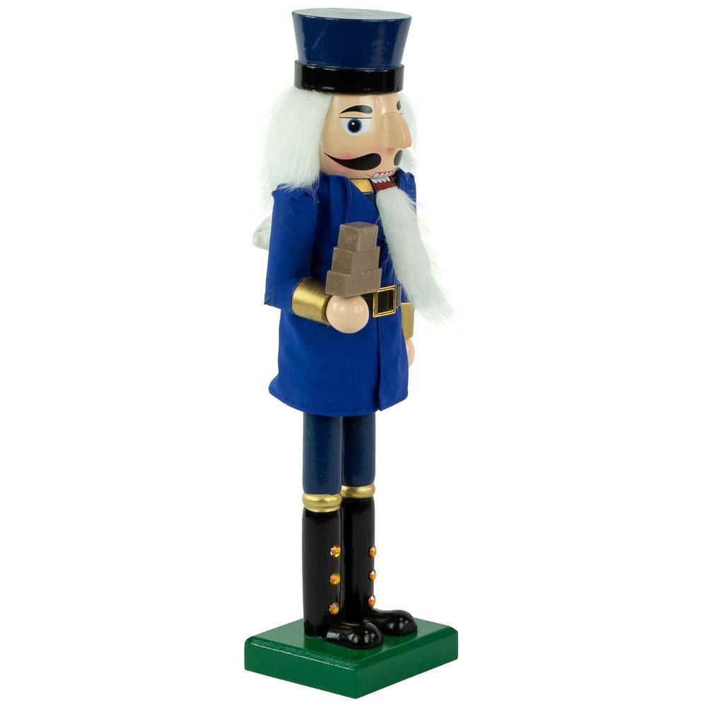 14 in. Blue and Gold Wooden Mail Carrier Christmas Nutcracker - Hercitys