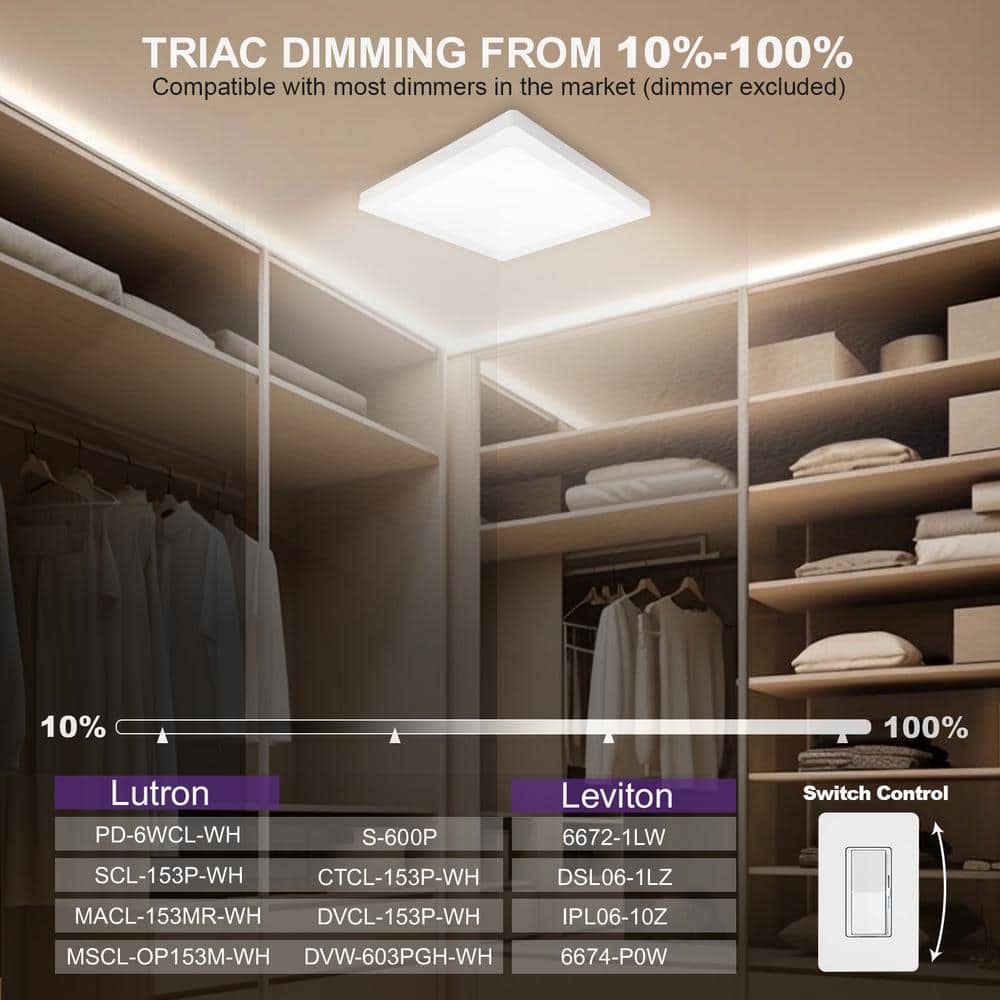2-Pack 7 in. White Square New Ultra-Low Profile Integrated LED Flush Mount Light 3 CCT Selectable - Hercitys