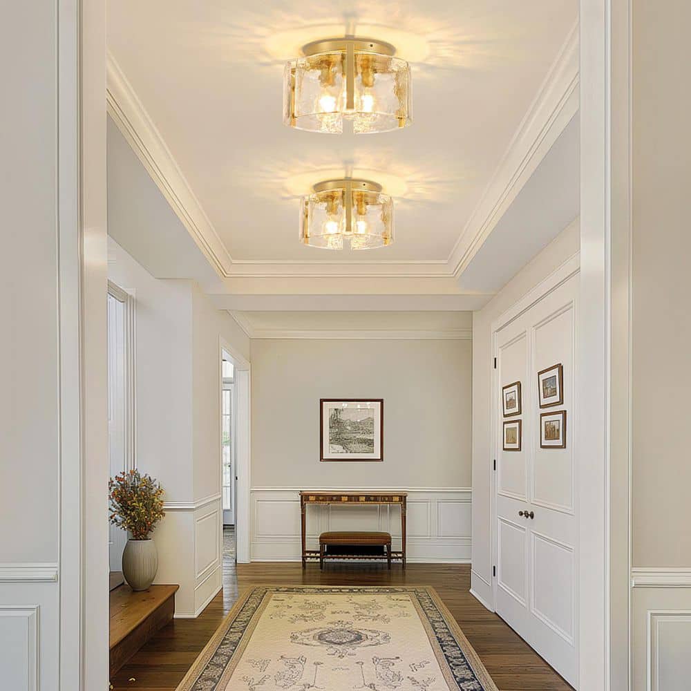 14.96 in. 3-Light Gold Modern Flush Mount Ceiling Light with Water Glass Shade - Hercitys