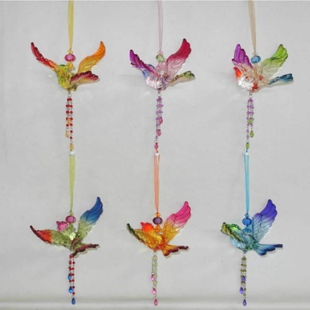 5 in. Hanging Acrylic Chickadee Ornaments with Beaded Tassels in 6 Assorted Colors - Hercitys