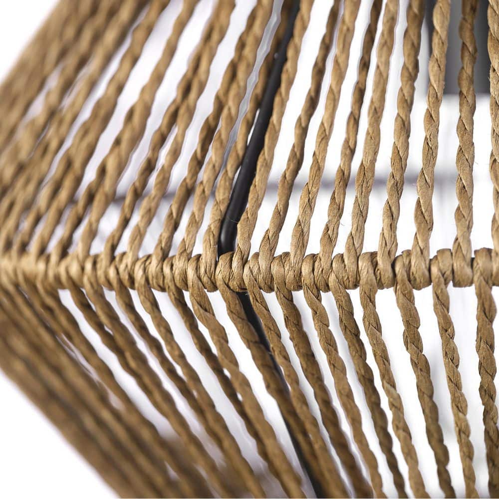 12 in. 1-Light Matte Black Flush Semi-Flush Mount Ceiling Light with Natural Twine Shade - Hercitys