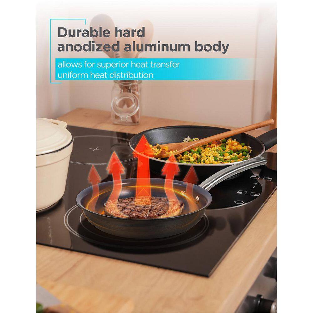 3-Piece Ceramic Hard Anodized Aluminum Skillet Set, Cookware Set, Gray - Hercitys