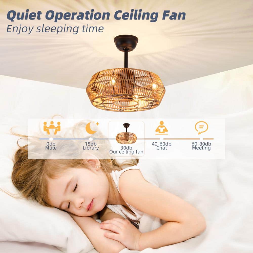 18.9 in. Indoor Yellow Caged Ceiling Fan with DC Motor and Remote Control with 6-Light Bulbs - Hercitys