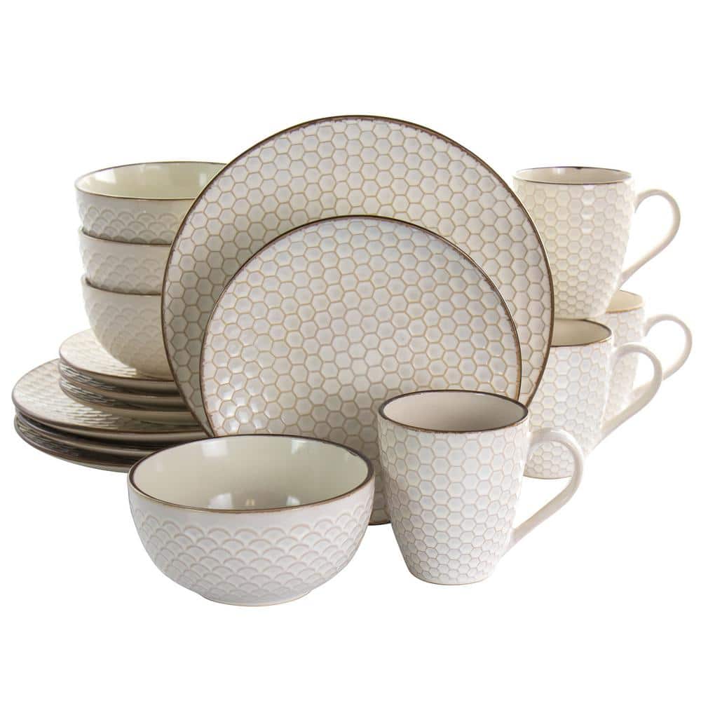 16-Piece Honey Ivory Stoneware Dinnerware Set (Service for 4) - Hercitys