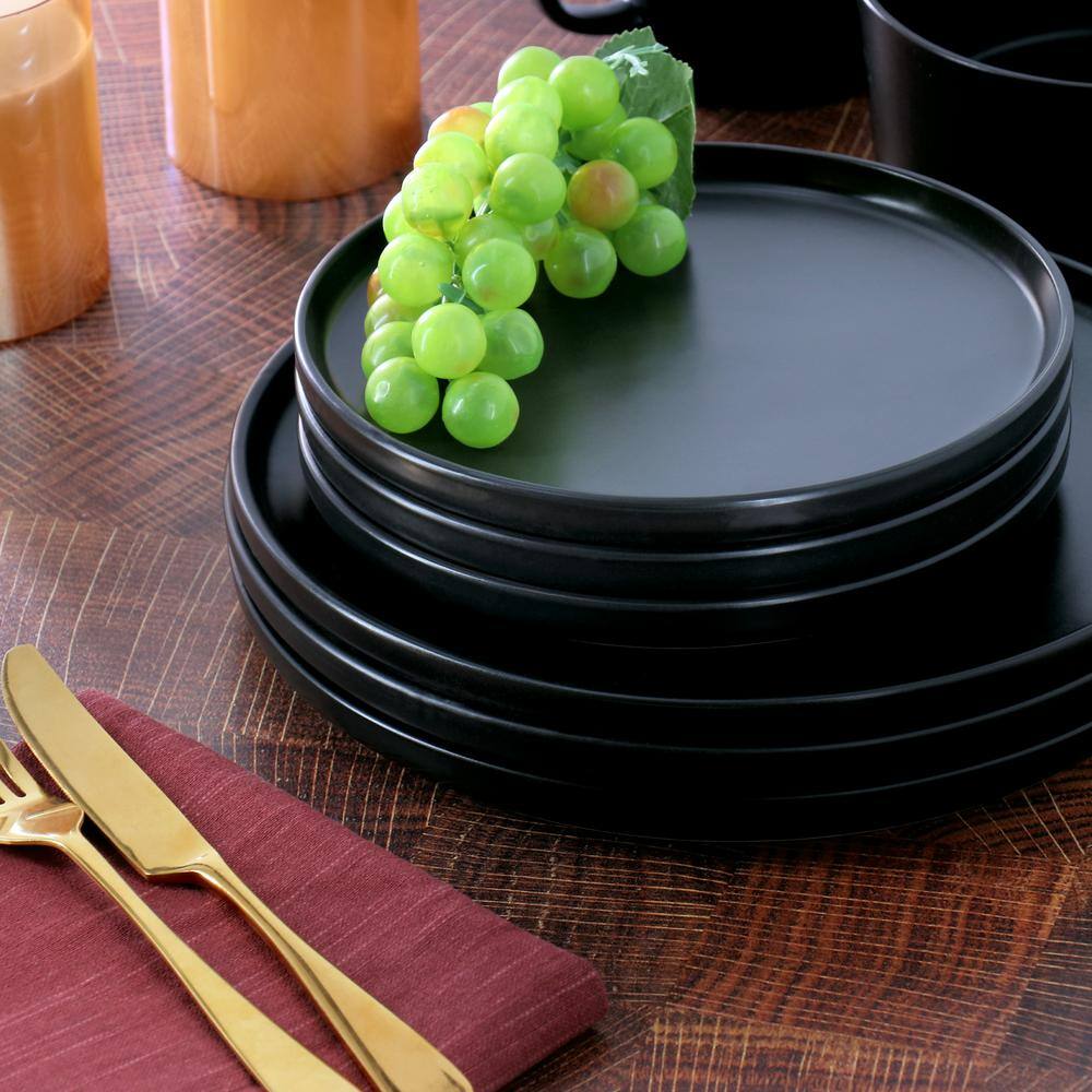 16-Piece Lux Matte Black Dinnerware Set - Hercitys