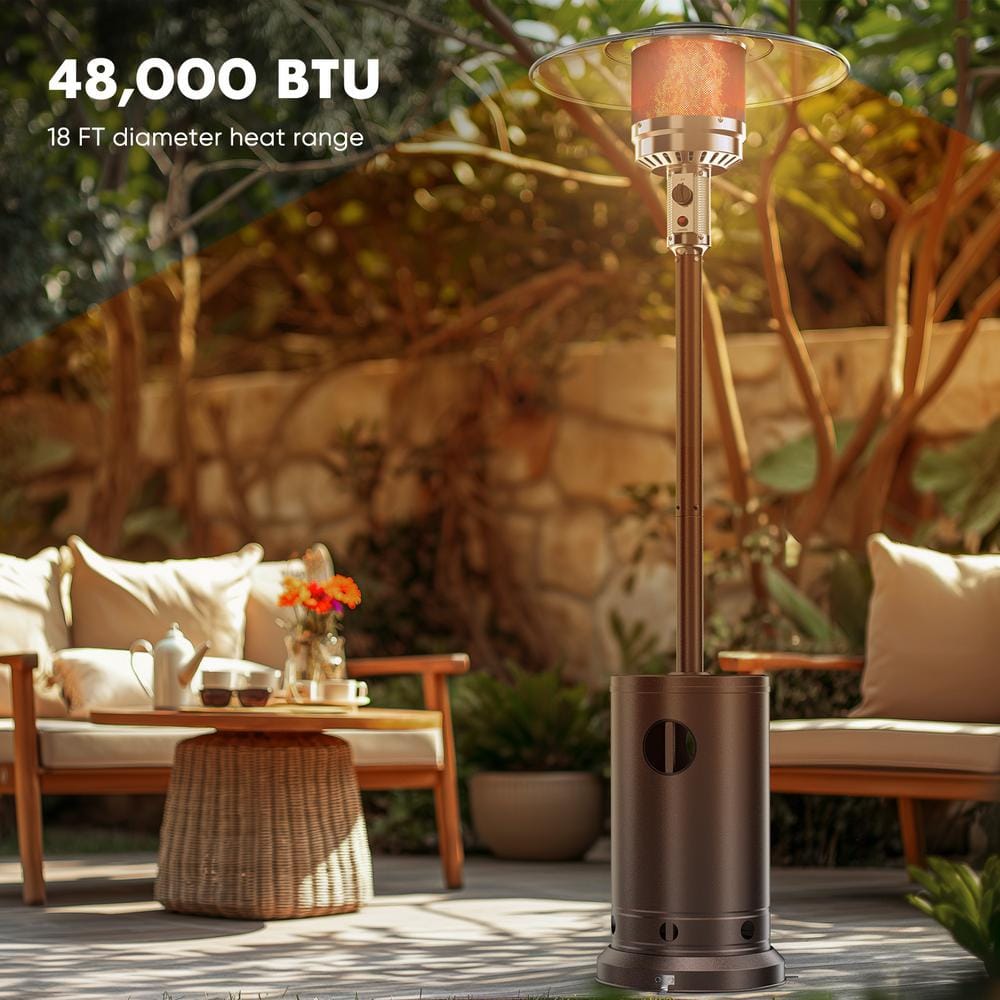 48,000 BTU Propane Standing Patio Heater with Tabletop, Double-Layer Stainless Steel Burner and Safety Protection System - Hercitys