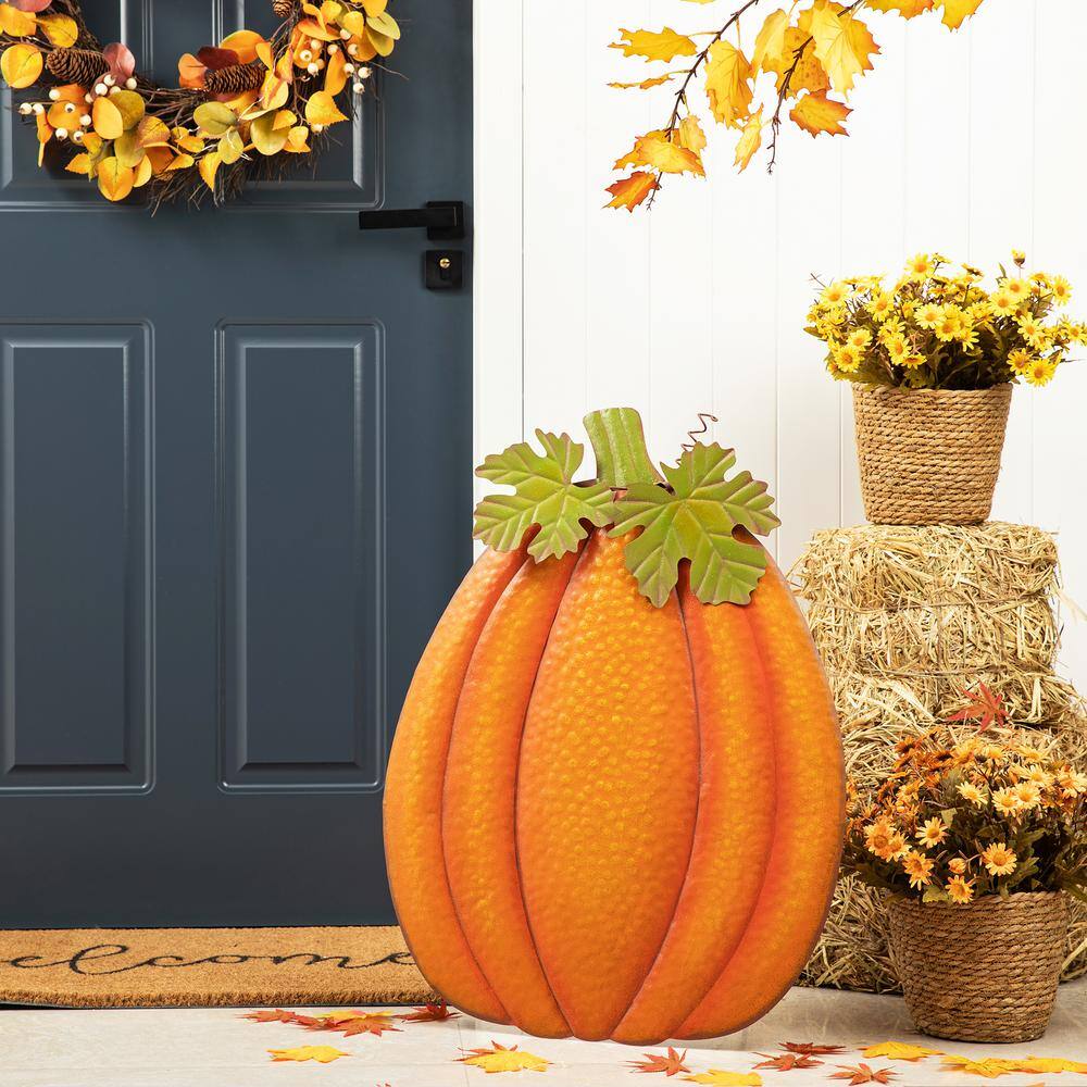 37.75 in. H Fall Metal Embossed Glitter Pumpkin Yard Stake - Hercitys