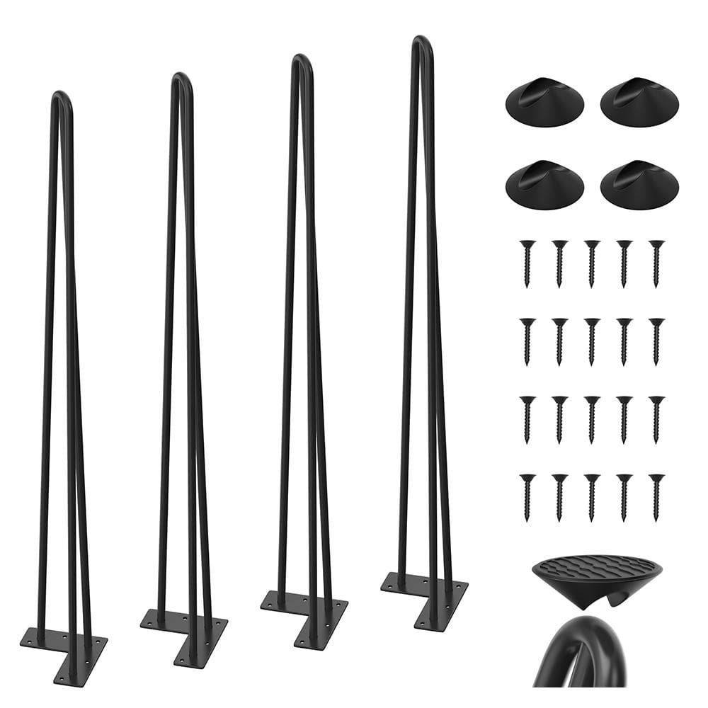 34 in. Black Coating Metal Bench Legs Hairpin Table Legs for Furniture Feet (Set of 4-Pack, 3-Rod Black) - Hercitys