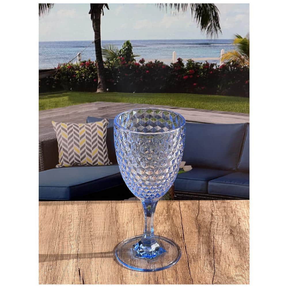 12 oz. Designer Diamond Cut Blue Acrylic Wine Glasses Set (Set of 4) - Hercitys