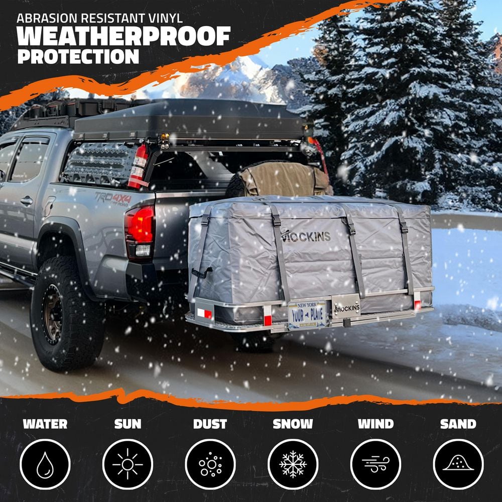 16 Cu. Ft. Waterproof Gray Trailer Hitch Cargo Carrier Bag (58 in.x20 in.x24 in.) w/ Buckle Straps, Lock and Carry Case - Hercitys