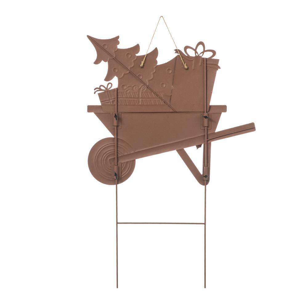 30 in. H Merry Christmas Theme Metal Wagon Yard Stake or Wall Decor - Hercitys