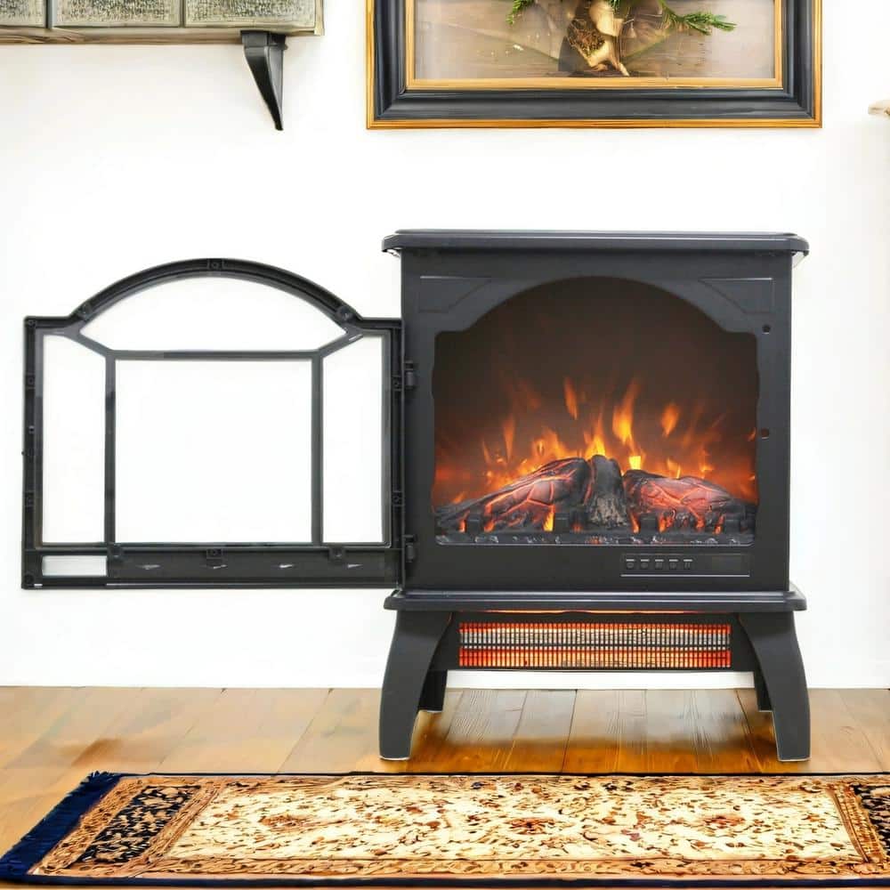 1500-Watt Antique Black 3D Electric Infrared Quartz Space Heater Stove with Remote Control and Auto Shut Off - Hercitys