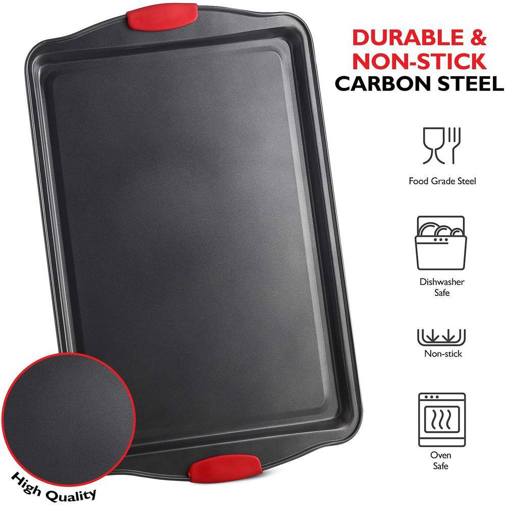 15-Piece Nonstick Black Steel Bakeware Set with Silicone Handles - Hercitys