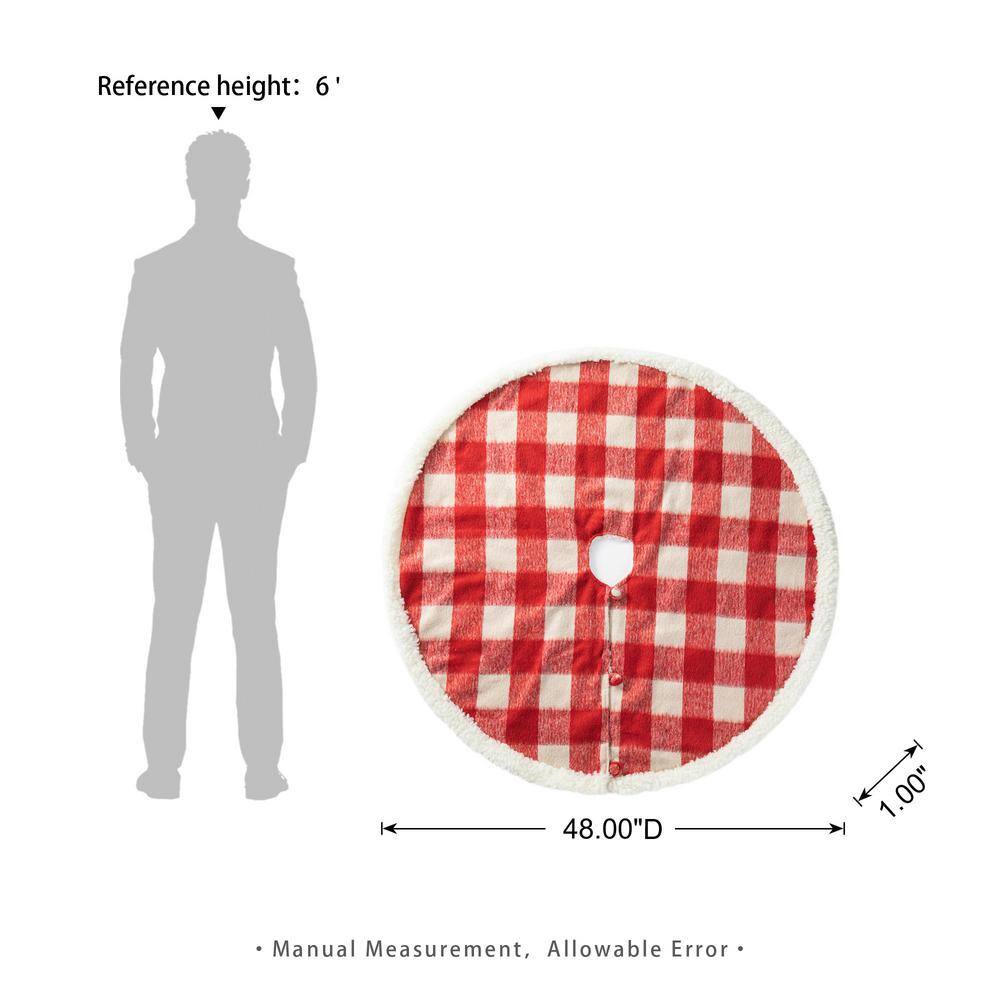 48 in. D Red and White Plaid Reversible Sherpa/Flannel Christmas Tree Skirt - Hercitys