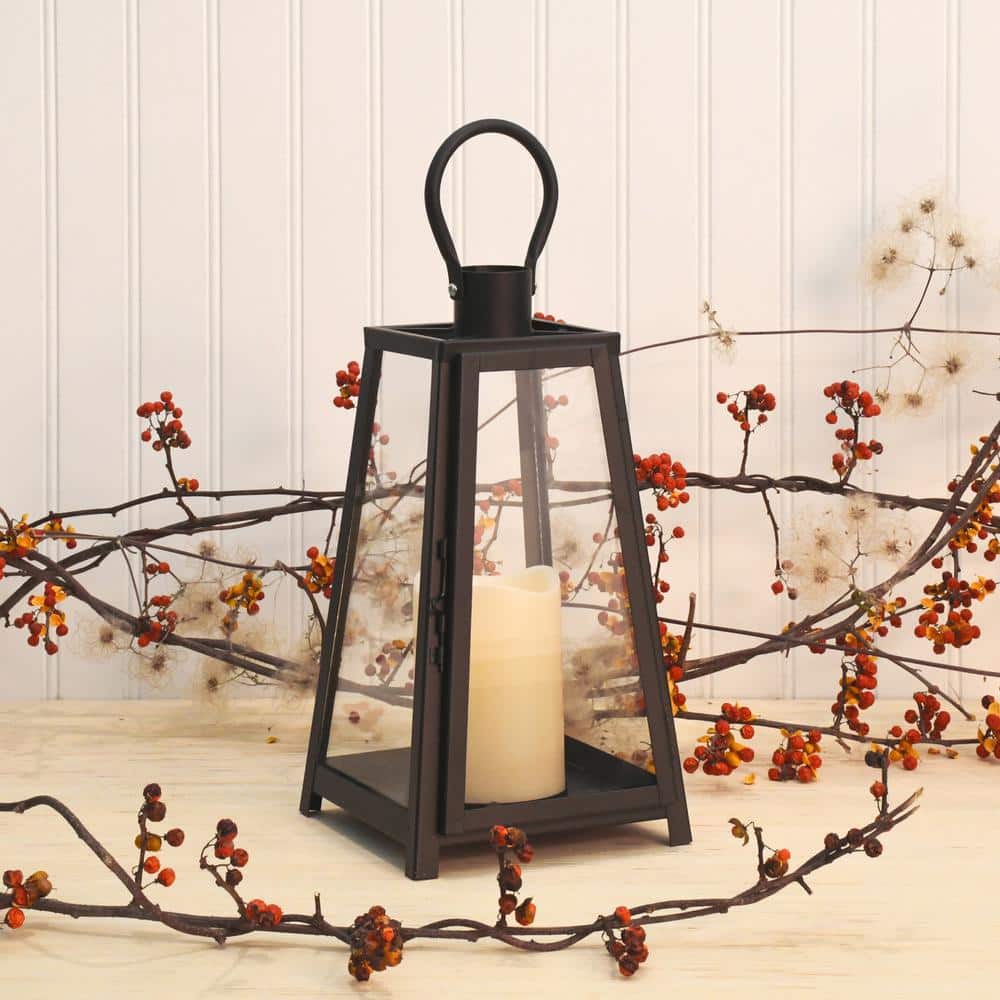 11 in. Tapered Metal Lantern with LED Candle - Hercitys