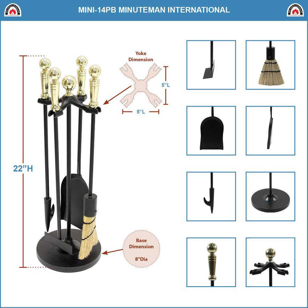 22 in. Tall Polished Brass Paxton 5-Piece Mini Fireplace Tool Set - Hercitys