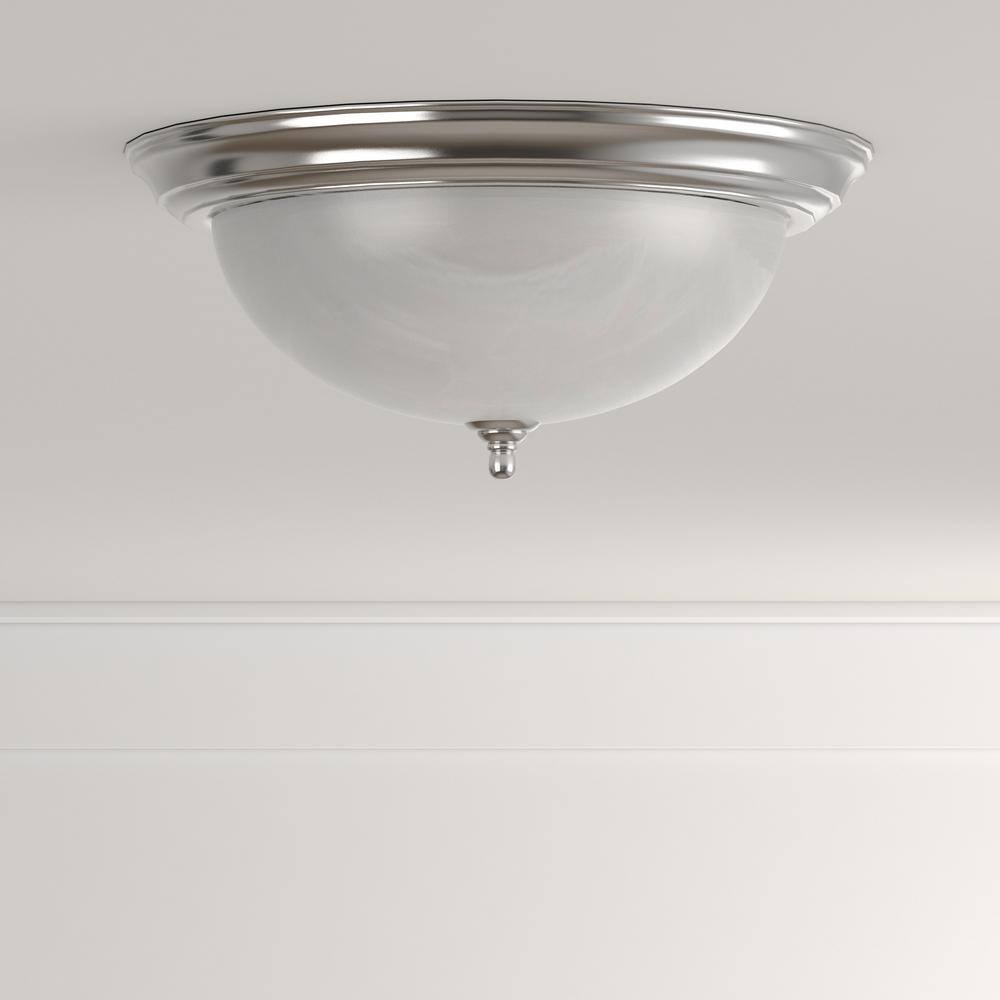 15.25 in. 3-Light Brushed Nickel Flush Mount with Alabaster Glass - Hercitys