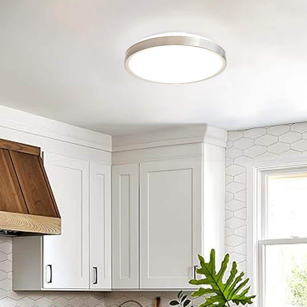 12 in. Light Brushed Nickel Integrated LED Round Ceiling Flush Mount Light Fixture 4000K - Hercitys