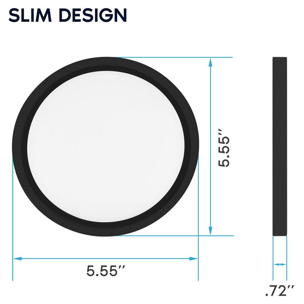 5 in. Black Modern Flush Mount Ceiling Light Fixture LED Integrated 12-Watt 800LM 5CCT 2700K-5000K Dimmable 2-Pack - Hercitys