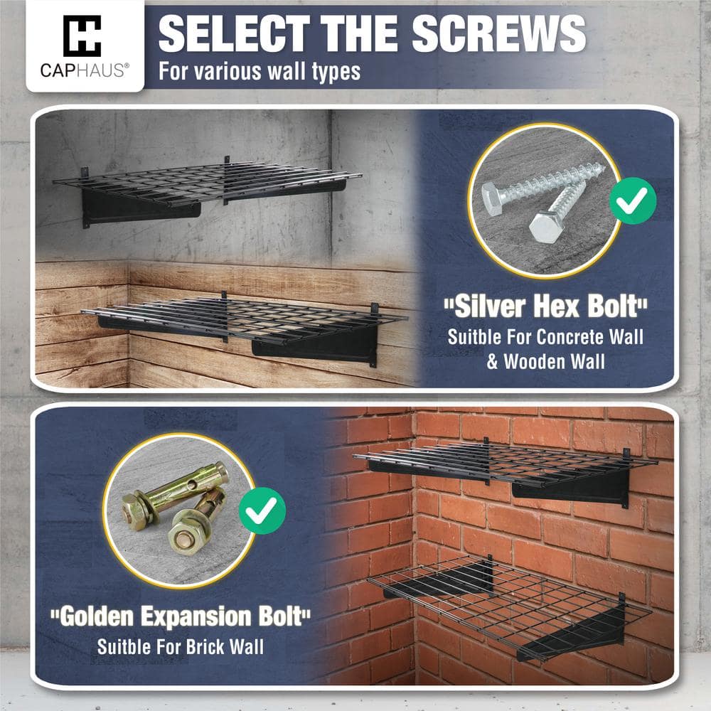 36 in. W x 18 in. D Black Metal Garage Wall Shelf, Wall Mounted Garage Shelves with 2 Bike Hooks, (Pack of 2) - Hercitys