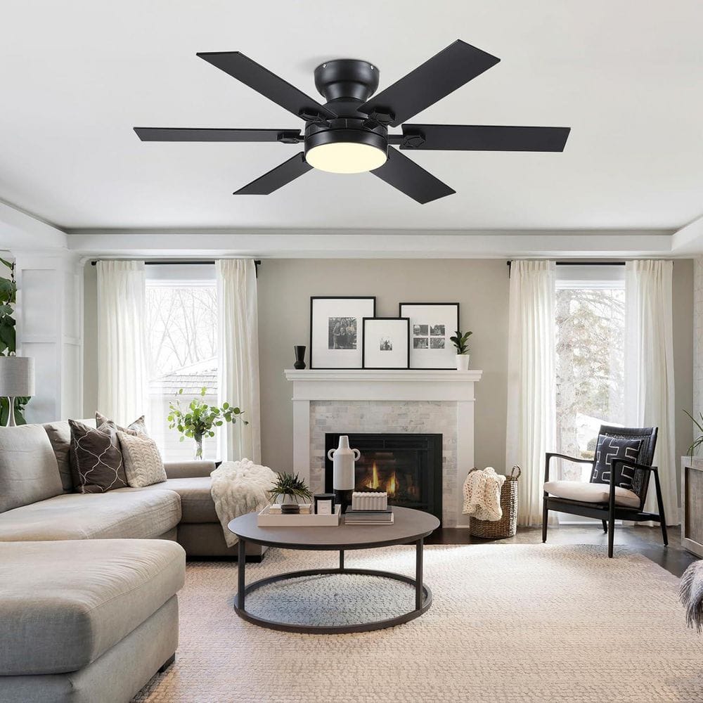 46 in. Indoor/Outdoor 6-Speed Black Ceiling Fan with Integrated Dimmable LED Light and Remote/APP Control - Hercitys