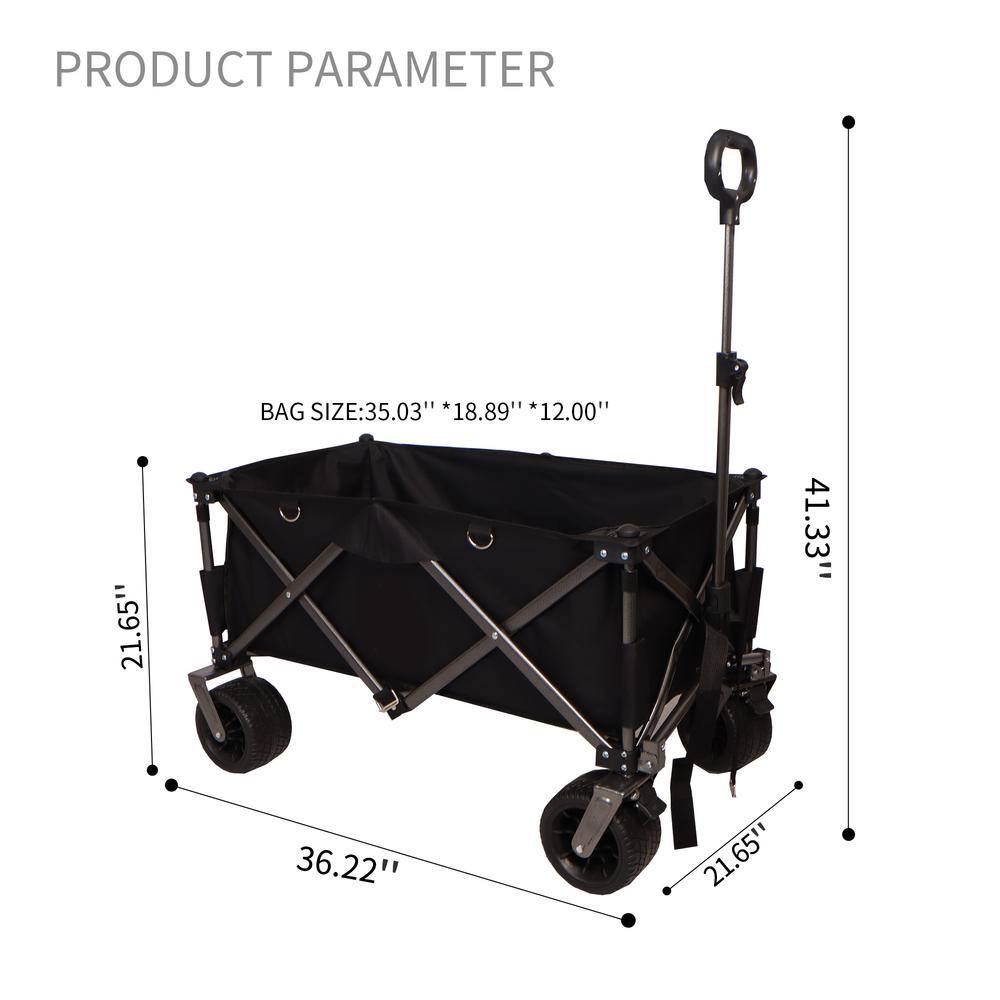 28.95 cu. ft. Black Steel Heavy Duty Utility Wagon Garden Cart Sand for Big Wheels, Adjustable Handle and Drink Holders - Hercitys