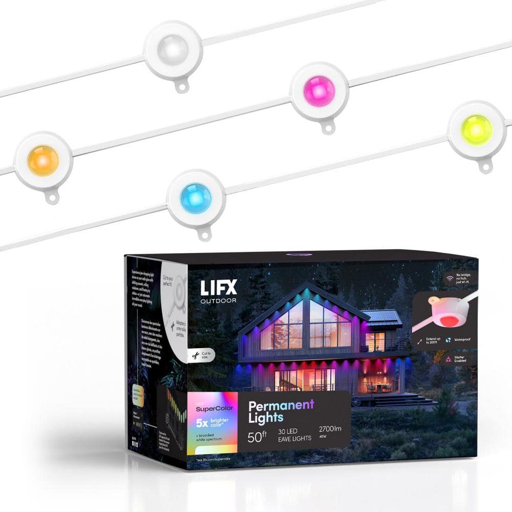 30-Light 50 ft. Outdoor Plug-In RGBW Integrated LED Smart Wi-Fi Permanent String-Light, Works w Alexa/Hey Google/HomeKit - Hercitys