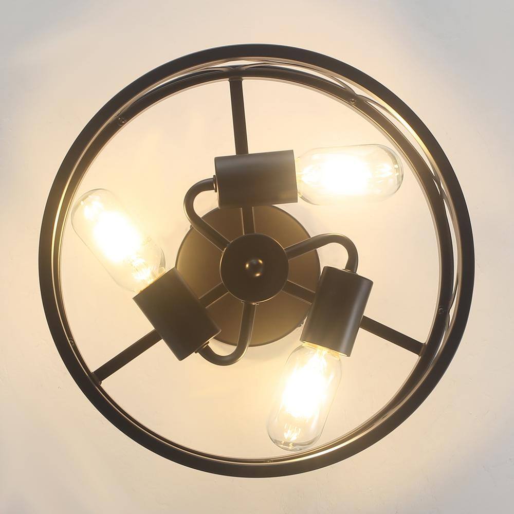 12.6 in. 3-Light Black Semi Flush Mount Ceiling Light Fixture With No Bulbs Included - Hercitys