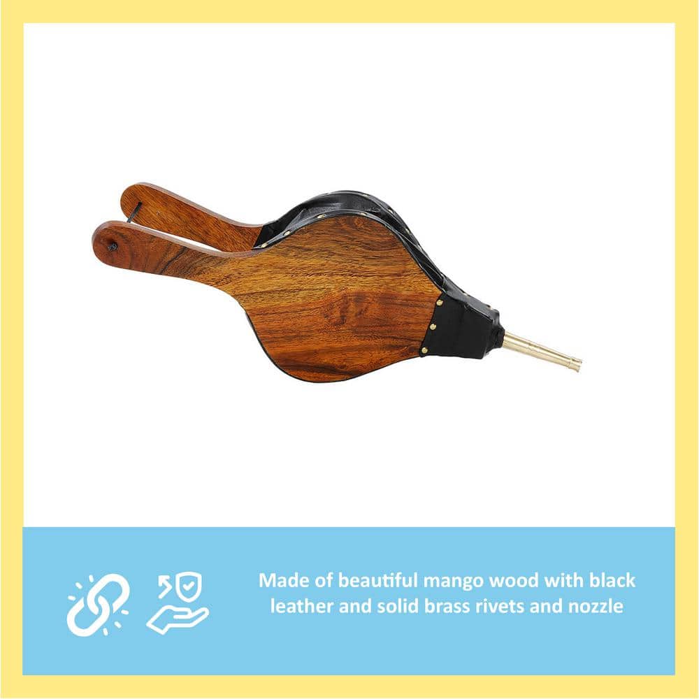 18.25 in. L Natural Wood Black and Brass Large Classic Fire-Starting Bellow - Hercitys