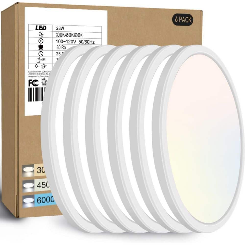 12 in. 28-Watt White Integrated LED Flush Mount with White Polycarbonate ShadeRound Light Fixture for Bedroom - Hercitys