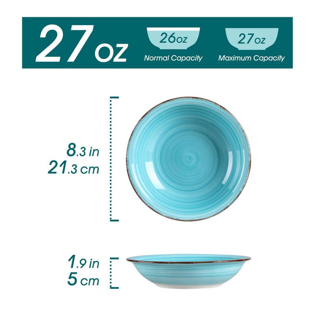 27 fl. oz. Multi-Blue Stoneware Soup Bowl (Set of 6), Pasta Bowl Set Noodle Bowl Soup Plates Serving Bowls - Hercitys